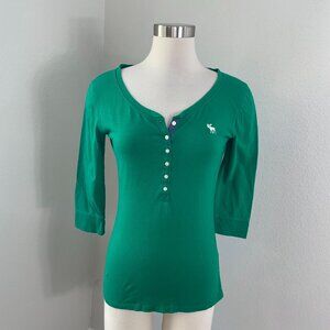 Vintage Y2K Abercrombie & Fitch Womens Small 3/4 Sleeve Henley Shirt Moose Logo